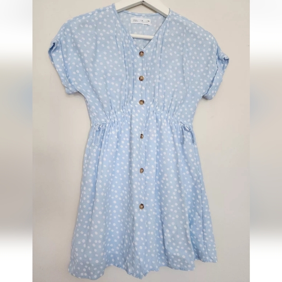 ZARA GIRLS BLUE WHITE POLKA DOT ELASTIC WAIST LIGHT DRESS SZ.8 - Picture 8 of 10